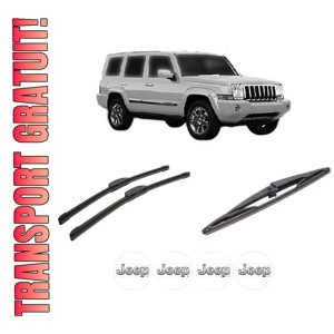 Set 3 stergatoare JEEP COMMANDER VAN (XH) din 2005-2010, pentru parbriz si luneta fata si spate auto, Bosch Twin-Aerotwin Retrofit, din cauciuc siliconat rezistent, 4 Stickere Auto JEEP