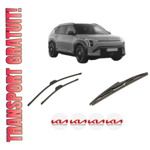Set 3 stergatoare KIA EV3 din 2024, pentru parbriz si luneta fata si spate auto, Bosch Twin-Aerotwin Retrofit, din cauciuc siliconat rezistent, 4 Stickere Auto KIA