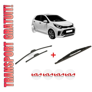 Set 3 stergatoare KIA PICANTO III (JA) din 2017, pentru parbriz si luneta fata si spate auto, Bosch Twin, din cauciuc siliconat rezistent, 4 Stickere Auto KIA