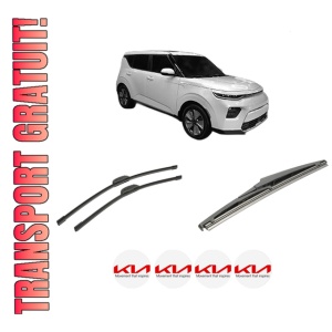 Set 3 stergatoare KIA SOUL III (SK3) din 2019, pentru parbriz si luneta fata si spate auto, Bosch Twin-Aerotwin Retrofit, din cauciuc siliconat rezistent, 4 Stickere Auto KIA