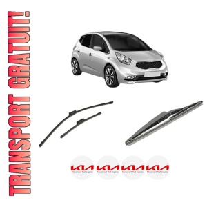 Set 3 stergatoare KIA VENGA Hatchback Van (YN) din 2015, pentru parbriz si luneta fata si spate auto, Bosch Twin-Aerotwin, din cauciuc siliconat rezistent, 4 Stickere Auto KIA