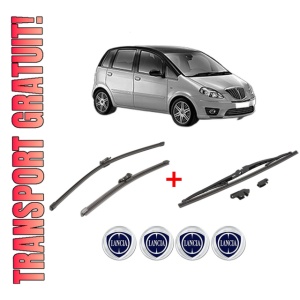 Set 3 stergatoare LANCIA MUSA (350_) din 2004 - 2012, pentru parbriz si luneta fata si spate auto, Valeo Silencio, din cauciuc siliconat rezistent, 4 Stickere Auto LANCIA