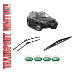 Set 3 stergatoare LAND ROVER FREELANDER 2 (L359) din 2006-2014, pentru parbriz si luneta fata si spate auto, Bosch Twin-Aerotwin Multi, din cauciuc siliconat rezistent, 4 Stickere Auto LAND ROVER