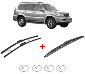 Set 3 stergatoare LEXUS GX (_J12_) din 2001 - 2009, pentru parbriz si luneta fata si spate auto, Bosch Twin, din cauciuc siliconat rezistent, 4 Stickere Auto LEXUS v4121