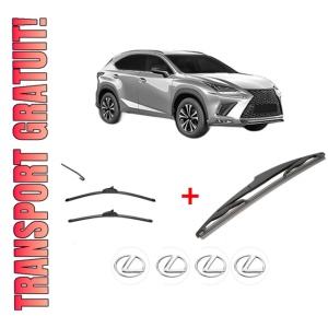 Set 3 stergatoare LEXUS NX II (_A2_, _H2_) din 2021, pentru parbriz si luneta fata si spate auto, Valeo Silencio, din cauciuc siliconat rezistent, 4 Stickere Auto LEXUS