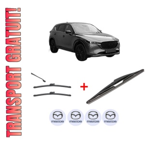 Set 3 stergatoare MAZDA CX-5 (KF) din 2016 - 2022, pentru parbriz si luneta fata si spate auto, Valeo Silencio, din cauciuc siliconat rezistent, 4 Stickere Auto MAZDA