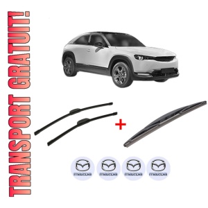 Set 3 stergatoare MAZDA MX-30 (DR) din 2020, pentru parbriz si luneta fata si spate auto, Bosch Twin, din cauciuc siliconat rezistent, 4 Stickere Auto MAZDA