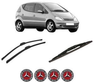 Set 3 stergatoare MERCEDES-BENZ A-CLASS (W168) din 1997-2004, pentru parbriz si luneta fata si spate auto, Bosch Twin-Aerotwin Retrofit, din cauciuc siliconat rezistent, 4 Stickere Auto MERCEDES-BENZ - Img 2