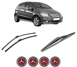 Set 3 stergatoare MERCEDES-BENZ B-CLASS Sports Tourer (W245) din 2005-2011, pentru parbriz si luneta fata si spate auto, Bosch Twin-Aerotwin, din cauciuc siliconat rezistent, 4 Stickere Auto MERCEDES-BENZ - Img 2