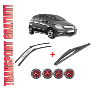 Set 3 stergatoare MERCEDES-BENZ B-CLASS Sports Tourer (W245) din 2005 - 2011, pentru parbriz si luneta fata si spate auto, Valeo Silencio, din cauciuc siliconat rezistent, 4 Stickere Auto MERCEDES-BENZ