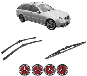 Set 3 stergatoare MERCEDES-BENZ C-CLASS T-Model (S203) din 2001-2007, pentru parbriz si luneta fata si spate auto, Bosch Twin-Aerotwin, din cauciuc siliconat rezistent, 4 Stickere Auto MERCEDES-BENZ - Img 2