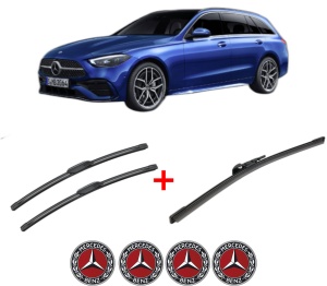 Set 3 stergatoare MERCEDES-BENZ C-CLASS T-MODEL (S206) din 2021, pentru parbriz si luneta fata si spate auto, Bosch Aerotwin, din cauciuc siliconat rezistent, 4 Stickere Auto MERCEDES-BENZ v3161