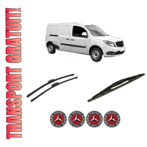 Set 3 stergatoare MERCEDES-BENZ CITAN Box Body/MPV (W415) din 2012-2021, pentru parbriz si luneta fata si spate auto, Bosch Twin-Aerotwin Retrofit, din cauciuc siliconat rezistent, 4 Stickere Auto MERCEDES-BENZ