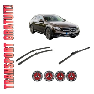 Set 3 stergatoare MERCEDES-BENZ E-CLASS All-Terrain (S213) din 2017-2023, pentru parbriz si luneta fata si spate auto, Bosch Aerotwin-Aerotwin, din cauciuc siliconat rezistent, 4 Stickere Auto MERCEDES-BENZ