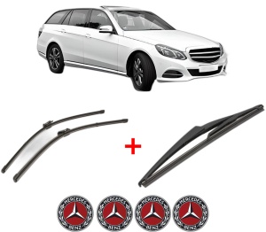 Set 3 stergatoare MERCEDES-BENZ E-CLASS T-Model (S212) din 2009 - 2016, pentru parbriz si luneta fata si spate auto, Valeo Silencio, din cauciuc siliconat rezistent, 4 Stickere Auto MERCEDES-BENZ v14500