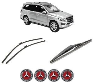 Set 3 stergatoare MERCEDES-BENZ GL-CLASS (X166) din 2012-2015, pentru parbriz si luneta fata si spate auto, Bosch Twin-Aerotwin, din cauciuc siliconat rezistent, 4 Stickere Auto MERCEDES-BENZ - Img 2