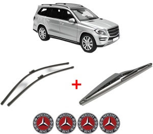 Set 3 stergatoare MERCEDES-BENZ GL-CLASS (X166) din 2012 - 2015, pentru parbriz si luneta fata si spate auto, Bosch Twin, din cauciuc siliconat rezistent, 4 Stickere Auto MERCEDES-BENZ v8741