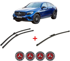 Set 3 stergatoare MERCEDES-BENZ GLC Coupe (C253) din 2016 - 2023, pentru parbriz si luneta fata si spate auto, Valeo Silencio Xtrm, din cauciuc siliconat rezistent, 4 Stickere Auto MERCEDES-BENZ v12575