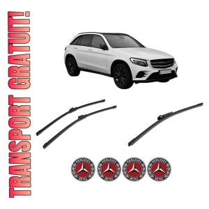 Set 3 stergatoare MERCEDES-BENZ GLC (X253) din 2015-2022, pentru parbriz si luneta fata si spate auto, Bosch Aerotwin-Aerotwin, din cauciuc siliconat rezistent, 4 Stickere Auto MERCEDES-BENZ