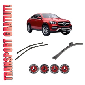 Set 3 stergatoare MERCEDES-BENZ GLE Coupe (C167) din 2019-2023, pentru parbriz si luneta fata si spate auto, Bosch Aerotwin-Aerotwin, din cauciuc siliconat rezistent, 4 Stickere Auto MERCEDES-BENZ