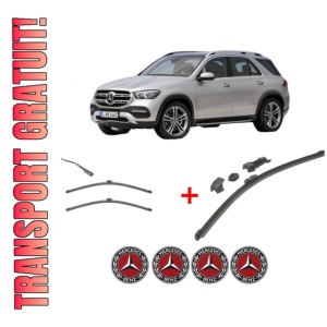 Set 3 stergatoare MERCEDES-BENZ GLE (V167) din 2018 - 2023, pentru parbriz si luneta fata si spate auto, Valeo HydroConnect, din cauciuc siliconat rezistent, 4 Stickere Auto MERCEDES-BENZ
