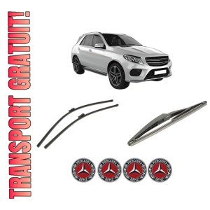 Set 3 stergatoare MERCEDES-BENZ GLE (W166) din 2015-2018, pentru parbriz si luneta fata si spate auto, Bosch Twin-Aerotwin, din cauciuc siliconat rezistent, 4 Stickere Auto MERCEDES-BENZ