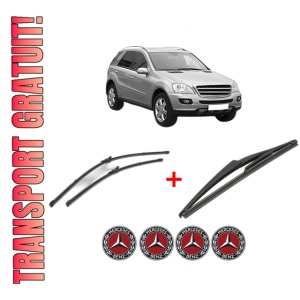 Set 3 stergatoare MERCEDES-BENZ M-CLASS (W164) din 2005 - 2011, pentru parbriz si luneta fata si spate auto, Valeo Silencio, din cauciuc siliconat rezistent, 4 Stickere Auto MERCEDES-BENZ