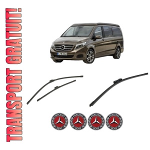 Set 3 stergatoare MERCEDES-BENZ MARCO POLO Camper (W447) din 2015-2021, pentru parbriz si luneta fata si spate auto, Bosch Aerotwin-Aerotwin, din cauciuc siliconat rezistent, 4 Stickere Auto MERCEDES-BENZ