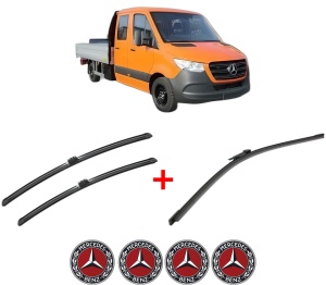 Set 3 stergatoare MERCEDES-BENZ SPRINTER 3,5-t Platform/Chassis (B907, B910) din 2018 - 2021, pentru parbriz si luneta fata si spate auto, Bosch Aerotwin, din cauciuc siliconat rezistent, 4 Stickere Auto MERCEDES-BENZ v7121