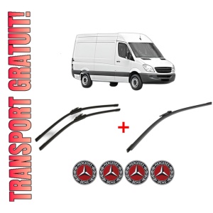 Set 3 stergatoare MERCEDES-BENZ SPRINTER 3,5-t Van (B906) din 2006 - 2018, pentru parbriz si luneta fata si spate auto, Bosch Aerotwin, din cauciuc siliconat rezistent, 4 Stickere Auto MERCEDES-BENZ