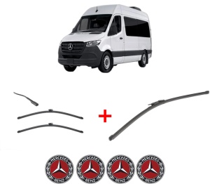 Set 3 stergatoare MERCEDES-BENZ SPRINTER 3-t Tourer Bus (B907) din 2018 - 2021, pentru parbriz si luneta fata si spate auto, Valeo Silencio Xtrm, din cauciuc siliconat rezistent, 4 Stickere Auto MERCEDES-BENZ v14260