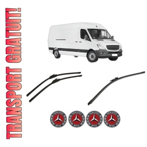 Set 3 stergatoare MERCEDES-BENZ SPRINTER 3-t Van (B906) din 2006-2018, pentru parbriz si luneta fata si spate auto, Bosch Aerotwin-Aerotwin, din cauciuc siliconat rezistent, 4 Stickere Auto MERCEDES-BENZ