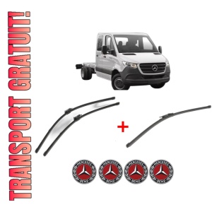 Set 3 stergatoare MERCEDES-BENZ SPRINTER 4-t Platform/Chassis (B907, B910) din 2018 - 2021, pentru parbriz si luneta fata si spate auto, Valeo Silencio Xtrm, din cauciuc siliconat rezistent, 4 Stickere Auto MERCEDES-BENZ