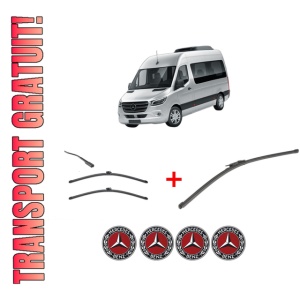 Set 3 stergatoare MERCEDES-BENZ SPRINTER 4-t Tourer Bus (B907) din 2018 - 2021, pentru parbriz si luneta fata si spate auto, Valeo Silencio Xtrm, din cauciuc siliconat rezistent, 4 Stickere Auto MERCEDES-BENZ