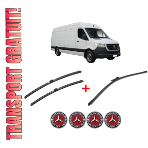 Set 3 stergatoare MERCEDES-BENZ SPRINTER 4-t Van (B907, B910) din 2021 - 2025, pentru parbriz si luneta fata si spate auto, Bosch Aerotwin, din cauciuc siliconat rezistent, 4 Stickere Auto MERCEDES-BENZ