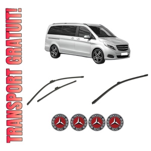 Set 3 stergatoare MERCEDES-BENZ VITO Mixto (Double Cabin) (W447) din 2014-2021, pentru parbriz si luneta fata si spate auto, Bosch Aerotwin-Aerotwin, din cauciuc siliconat rezistent, 4 Stickere Auto MERCEDES-BENZ