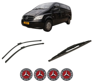 Set 3 stergatoare MERCEDES-BENZ VITO / MIXTO Van (W639) din 2003-2012, pentru parbriz si luneta fata si spate auto, Bosch Twin-Aerotwin, din cauciuc siliconat rezistent, 4 Stickere Auto MERCEDES-BENZ - Img 2