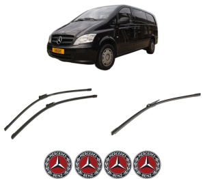 Set 3 stergatoare MERCEDES-BENZ VITO / MIXTO Van (W639) din 2003-2012, pentru parbriz si luneta fata si spate auto, Bosch Aerotwin-Aerotwin, din cauciuc siliconat rezistent, 4 Stickere Auto MERCEDES-BENZ - Img 2