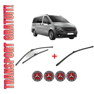 Set 3 stergatoare MERCEDES-BENZ VITO Tourer (W447) din 2014 - 2020, pentru parbriz si luneta fata si spate auto, Bosch Aerotwin, din cauciuc siliconat rezistent, 4 Stickere Auto MERCEDES-BENZ