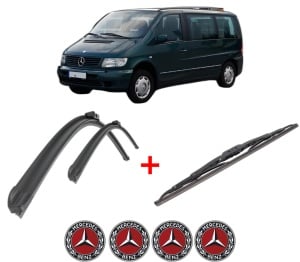Set 3 stergatoare MERCEDES-BENZ VITO Van (W638) din 1997 - 2003, pentru parbriz si luneta fata si spate auto, Bosch Twin, din cauciuc siliconat rezistent, 4 Stickere Auto MERCEDES-BENZ v11021