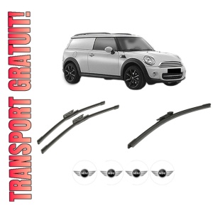 Set 3 stergatoare MINI MINI CLUBVAN (R55) din 2012-2014, pentru parbriz si luneta fata si spate auto, Bosch Aerotwin-Aerotwin, din cauciuc siliconat rezistent, 4 Stickere Auto MINI