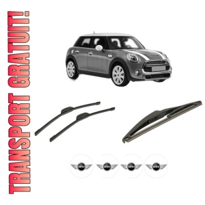 Set 3 stergatoare MINI MINI (F55) din 2013-2020, pentru parbriz si luneta fata si spate auto, Bosch Twin-Aerotwin Retrofit, din cauciuc siliconat rezistent, 4 Stickere Auto MINI