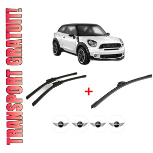 Set 3 stergatoare MINI MINI PACEMAN (R61) din 2012 - 2016, pentru parbriz si luneta fata si spate auto, Bosch Aerotwin, din cauciuc siliconat rezistent, 4 Stickere Auto MINI