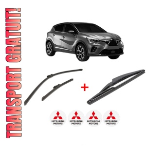 Set 3 stergatoare MITSUBISHI ASX (VSX_, VSE_) din 2023, pentru parbriz si luneta fata si spate auto, Bosch Twin, din cauciuc siliconat rezistent, 4 Stickere Auto MITSUBISHI