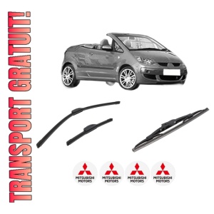 Set 3 stergatoare MITSUBISHI COLT CZC VI Convertible (RG) din 2006-2009, pentru parbriz si luneta fata si spate auto, Bosch Twin-Aerotwin Retrofit, din cauciuc siliconat rezistent, 4 Stickere Auto MITSUBISHI