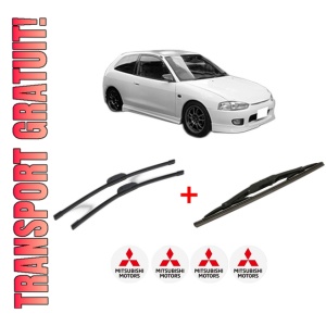 Set 3 stergatoare MITSUBISHI COLT V (CJ_, CP_) din 1996 - 2003, pentru parbriz si luneta fata si spate auto, Bosch Twin, din cauciuc siliconat rezistent, 4 Stickere Auto MITSUBISHI