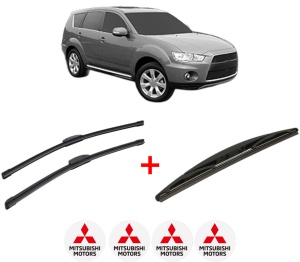 Set 3 stergatoare MITSUBISHI OUTLANDER II Van (CW_W) din 2006 - 2012, pentru parbriz si luneta fata si spate auto, Bosch Twin, din cauciuc siliconat rezistent, 4 Stickere Auto MITSUBISHI v5741