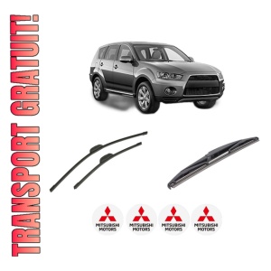 Set 3 stergatoare MITSUBISHI OUTLANDER III (GG_W, GF_W, ZJ, ZL, ZK) din 2012-2022, pentru parbriz si luneta fata si spate auto, Bosch Twin-Aerotwin Retrofit, din cauciuc siliconat rezistent, 4 Stickere Auto MITSUBISHI