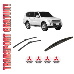 Set 3 stergatoare MITSUBISHI PAJERO IV Van (V9_, V8_, V8_V) din 2006-2010, pentru parbriz si luneta fata si spate auto, Bosch Twin-Aerotwin Retrofit, din cauciuc siliconat rezistent, 4 Stickere Auto MITSUBISHI