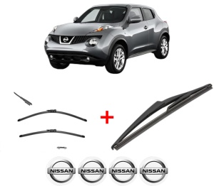 Set 3 stergatoare NISSAN JUKE Van (F15) din 2010 - 2019, pentru parbriz si luneta fata si spate auto, Valeo Silencio, din cauciuc siliconat rezistent, 4 Stickere Auto NISSAN v14440